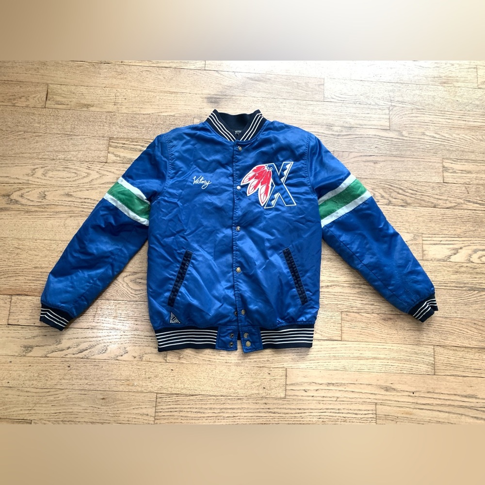 Vintage Varsity Bomber Jacket Chieftans Hockey Satin Bomber Size L